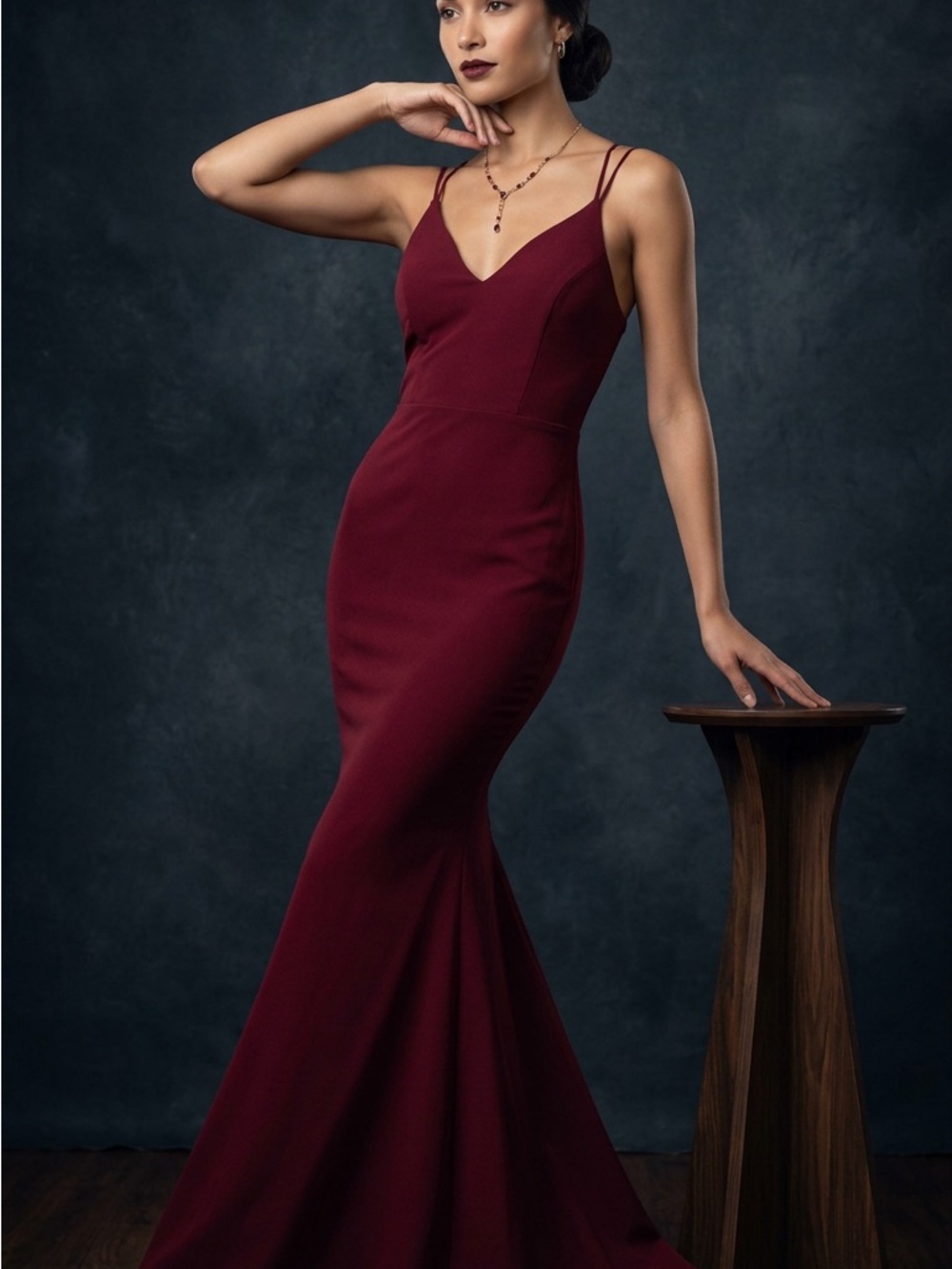 Symphony Burgundy Double-Strap V-Neck Mermaid Prom Dress NWT